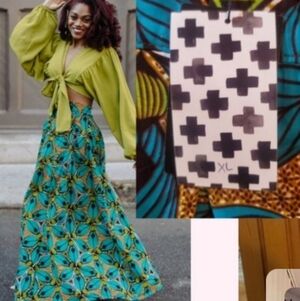 Francis & Benedict Green Floral batik Like Maxi Skirt From Togo NWT